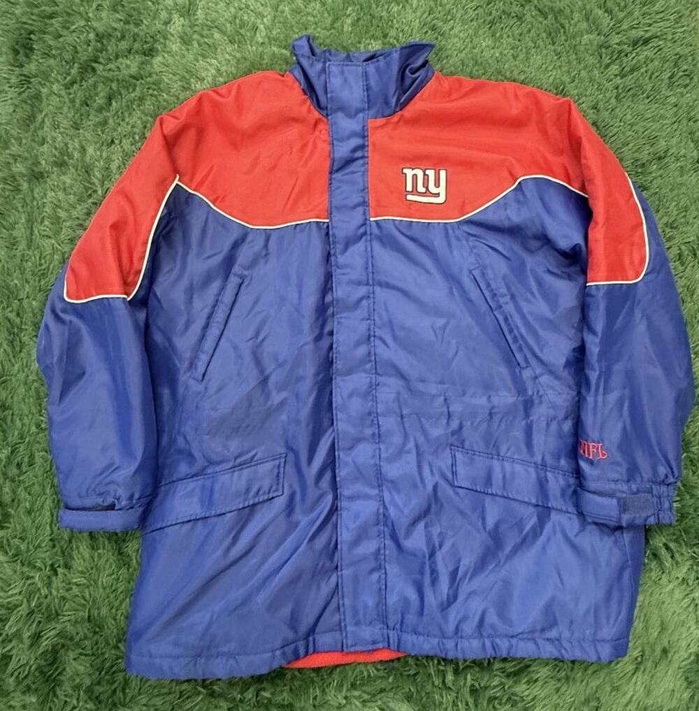 Vintage NY Giants NFL Puffer 2XL Jacket Coat Blue Red Men's Adult Fan Apparel